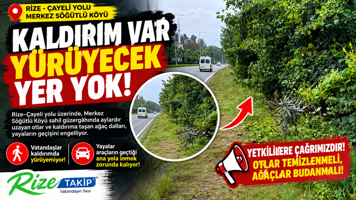  RİZE MERKEZ SÖĞÜTLÜ KÖYÜ’NDE KALDIRIM VAR YÜRÜYECEK YER YOK